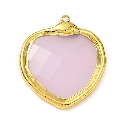 Pink Латунь стекло кулоны, шарма сердца, граненые, без кадмия и без свинца, стойки покрытие, долговечный, реальный 18 k позолоченный, розовые, 31.5x27x5.5 мм, отверстие : 1.6 мм