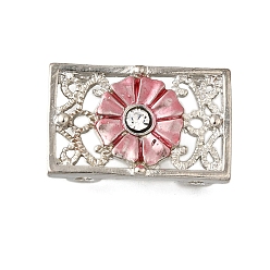 Индийский Красный Латунный хрустальный стразы прямоугольник с цветочными многорядными звеньями, Эмаль стиле, без кадмия и без свинца, стойки покрытие, платина, Индийская красная, 15x24x5 мм, отверстие : 2 мм