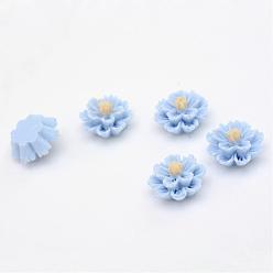 Light Sky Blue Resin Cabochons, Flower, Light Sky Blue, 11~12x7mm