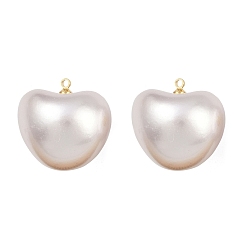 Лавандовый румянец Оболочки жемчужина подвески, подвески-сердечки с латунной фурнитурой, реальный 18 k позолоченный, без свинца и без кадмия, стойки покрытие, долговечный, лавандовый румянец, 15x17x11 мм, отверстие : 1 мм