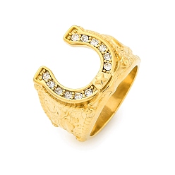 Золотой 304 женские кольца из нержавеющей стали со стразами, ионное покрытие (ip), U-образный, золотые, размер США 9 (18.9 мм)