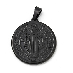 Черный Ионное покрытие (ip) 304 подвески из нержавеющей стали, плоский круглый с медалью святого бенедикта, чёрные, 27.5x25x3 мм, отверстие : 8x4.5 мм