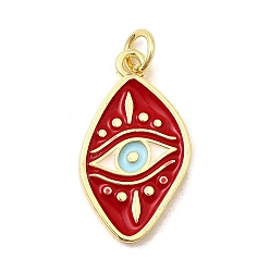 Красный Латунные эмалевые подвески от сглаза, Очарование лошадиных глаз, без свинца и без кадмия, долговечный, стойки покрытие, реальный 18 k позолоченный, красные, 22.5x13x2 мм, отверстие : 3.4 мм