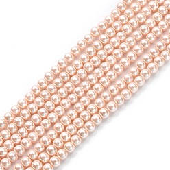 Misty Rose Eco-Friendly Dyed Glass Pearl Round Beads Strands, Grade A, Cotton Cord Threaded, Misty Rose, 4~4.5mm, Hole: 0.7~1.1mm, about 104pcs/strand, 15 inch