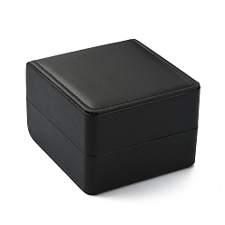 Black PU Leather Watch Boxes, with Pillow, Sauqre, Black, 11x10.1x7.3cm