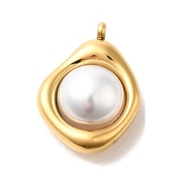 Golden Ion Plating(IP) 304 Stainless Steel Pendants, with Plastic Imitation Pearl Beads, Oval, Golden, 20.5x15x8mm, Hole: 1.8mm