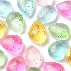 Mixed Color 20Pcs 5 Colors Transparent Spray Painted Glass Beads, Top Drilled Beads, with Glitter Powder, Frosted, Teardrop, Mixed Color, 12.5x9.5x7mm, Hole: 1mm, 4Pcs/color