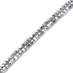 Platinum Plated Electroplate Synthetic Non-magnetic Hematite Beads Strands, Faceted, Polygon, Platinum Plated, 2.5~3mm, Hole: 0.9mm, about 145pcs/strand, 15.35 inch(39cm)