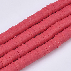 Red Handmade Polymer Clay Beads, Disc/Flat Round, Heishi Beads, Red, 3x1mm, Hole: 1mm, about 380~400pcs/strand, 17.7 inch