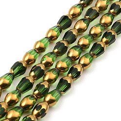 Lime Green Faceted Electroplate Glass Beads Strands, Golden Plated, Oval, Lime Green, 6.5~7x4mm, Hole: 0.8mm, about 50pcs/strand, 13.39''(34cm)
