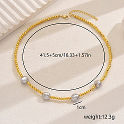 Золотой Классические круглые бусины из латуни и ракушек для женщин, идеально подходит для вечеринок и подарков, золотые, 16.34 дюйм (41.5 см)