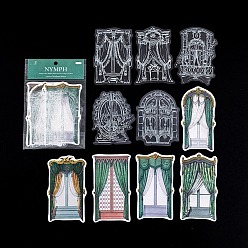 Turquoise 10Pcs Retro Curtain Theme PET & Paper Decorative Stickers, for DIY Scrapbooking, Turquoise, 70~130mm