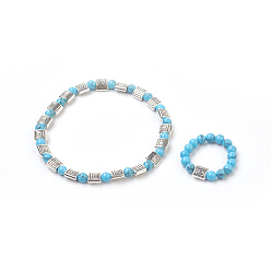 Synthetic Turquoise Synthetic Turquoise Jewelry Sets, Stretch Bracelets & Ring, with Alloy Finding, 2-1/4 inch(5.75cm), 20mm