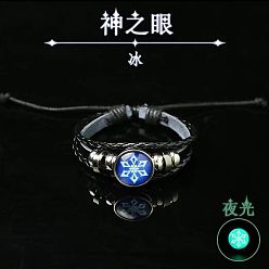 Ice Element Черный кожаный светящийся браслет для глаз в стиле аниме-игры - модно, унисекса, стильный.
