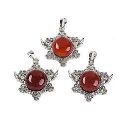 Красный Агат Подвески из натурального сердолика (окрашенные и нагретые), с реечной обшивкой латунными выводами, платина, без кадмия и без свинца, звезда, 35x34x7.5~8 мм, отверстие : 5x8 мм