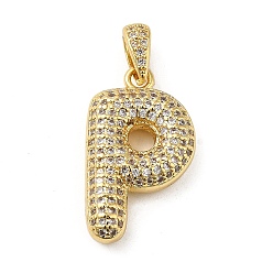 Letter P Brass Micro Pave Cubic Zirconia Pendants, Cadmium Free & Lead Free, Long-Lasting Plated, Real 18K Gold Plated, Letter P, 23x13.5x5mm, Hole: 4.5x3mm