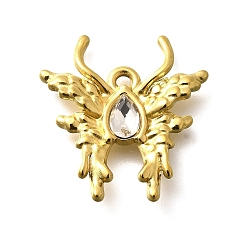Кристалл 304 подвески из нержавеющей стали, со стразами, реальный 18 k позолоченный, ионное покрытие (ip), бабочка, кристалл, 24x23x4 мм, отверстие : 2 мм