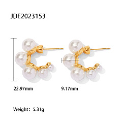 JDE2023153 Stylish and Versatile Stainless Steel Pearl Earrings with French C-shaped Flower Design