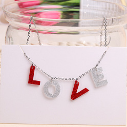 Colorful Valentine's Day Acrylic Word LOVE Charms Bib Necklaces, with Stainless Steel Chains, Colorful, 15.75~17.72 inch(40~45cm)