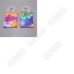Colorful 24Pcs Rectangle with Tie-Dye Pattern Kraft Paper Bag, with Handle, for Party Recycled Gift Packaging Bag, Colorful, 30.5cm, 12pcs/set, 2sets/bag