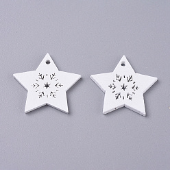 White Natural Poplar Wood Pendants, Spray Painted, for Christmas, Star, White, 26.5~30x30~31x2.5mm, Hole: 2mm