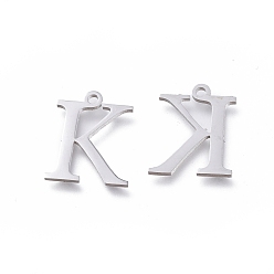 Letter K 304 Stainless Steel Charms, Greek Alphabet, Stainless Steel Color, Letter.K, 13.8x11.2x1mm, Hole: 1.2mm