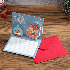 Fox Christmas Theme 1Pc Paper Envelope and 1Pc 3D Pop Up Greeting Card Set, Fox Pattern, Envelope: 85x105mm, Card: 80x100mm