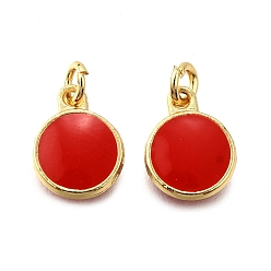 Красный Латунь эмаль прелести, с целью перехода в кольце, плоский круглый шарм, стойки покрытие, без кадмия и без свинца, долговечный, золотые, красные, 10x8x2 мм, отверстие : 2.6 мм