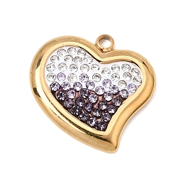 Mandarinee Pendentifs en acier inoxydable et pâte polymère sertis de strass, couleur dégradée, charmes de coeur, placage ionique (ip), plaqué longue durée, réel 304 k plaqué or, mandarine, 18mm, Trou: 15.5x15.5x2mm