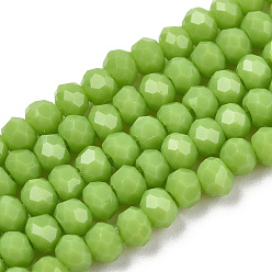 Yellow Green Opaque Solid Color Glass Beads Strands, Faceted, Rondelle, Olive, 2x1.5mm, Hole: 0.4mm, about 195pcs/strand, 11 inch(28cm)