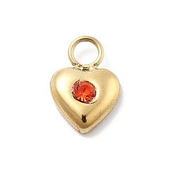 Гиацинт Сердце 304 из нержавеющей стали горный хрусталь прелести, ионное покрытие (ip), реальный 14 k позолоченный, гиацинт, 8x6x2 мм, отверстие : 1.8 мм