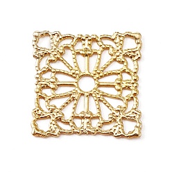 Oro Carpinteros de filigrana de bronce, larga duración plateado, plaza, dorado, 16x15.5x0.5 mm, agujero: 2 mm