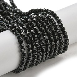 Black Opaque Glass Beads Stands, Faceted(32 Facets), Round, Black, 3~3.5mm, Hole: 0.6mm, about 174~175pcs/strand, 21.18''~21.34''(53.8~54.2cm)