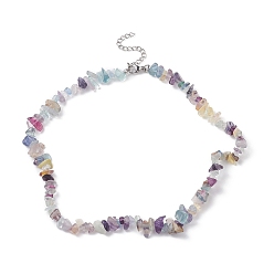 Fluorite Natural Fluorite Chips Beaded Necklaces, 304 Stainless Steel Jewelry for Women, 15.24''(38.7cm)
