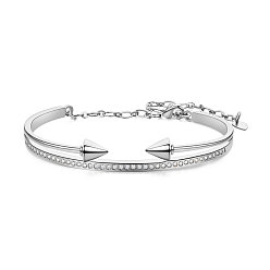 Silver SHEGRACE Brass Bracelets, with Grade AAA Cubic Zirconia, Arrow, Silver Color Plated, 2-1/8 inch(53mm)