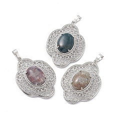 (RRHB277) Кристалл на подкладке из медово-бежевого цвета Природного индийского агата подвески, , латунная фурнитура с платиновым покрытием, 44x32x10 мм, отверстие : 8x5 мм