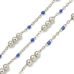 Королевский синий Цепочка из латунных эмалевых круглых бусин, пайки, с катушкой, долговечный, без кадмия и без свинца, платина, королевский синий, 12x3.5 мм