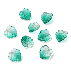 Light Sea Green Transparent Glass Pendants, Strawberry Leaf, Light Sea Green, 15x14x4mm, Hole: 1mm