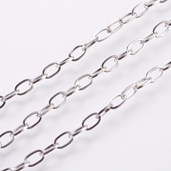Stainless Steel Color 304 Stainless Steel Cable Chains, Unwelded, with Spool, Flat Oval, Stainless Steel Color, 7x4x1mm, about 32.8 Feet(10m)/roll