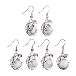 Howlite Natural Howlite Chameleon Dangle Earrings with Crystal Rhinestone, Platinum Brass Jewelry for Women, 39mm, Pin: 0.7mm