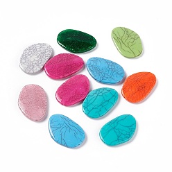 Mixed Color Crackle Opaque Acrylic Beads, Imitation Turquoise, Nugget, Mixed Color, 41x27.5x5.5mm, Hole: 1.8mm, about 115pcs/500g