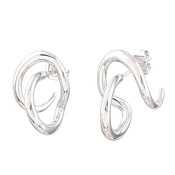 Stainless Steel Color Irregular 304 Stainless Steel Stud Earrings, Geometric Ring Shape, Stainless Steel Color, 23.5x16.5mm