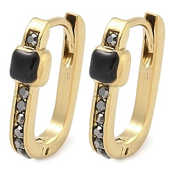 Черный Ионное покрытие (ip) 304 серьги-кольца из нержавеющей стали, с микропаве из кубического циркония и эмалью для женщин, реальный 14 k позолоченный, чёрные, 5/8x1/8 дюйм (1.6x0.4 см)