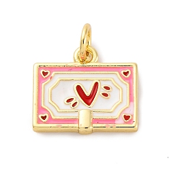 Настоящее золото 18K Латунные подвески, лента с сердцем, с эмалью, долговечный, реальный 18 k позолоченный, 13.5x12 мм, отверстие : 3 мм