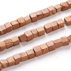 Wood Lace Stone Natural Wood Lace Stone Beads Strands, Cube, 4x4x4mm, Hole: 0.7mm, about 93pcs/Strand, 15.75 inch(40cm)