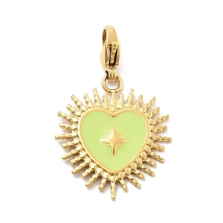 Зелено-Желтый 304 подвеска из эмали из нержавеющей стали, с карабин-лобстерами , ионное покрытие (ip), реальный 14 k позолоченный, Сердце звездочкой, зеленый желтый, 33 мм