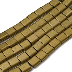Goldenrod Electroplated Non-magnetic Synthetic Hematite Beads Strands, Square, Matte Style, 2-Hole, Goldenrod, 6x6x3mm, Hole: 1.2mm, about 69pcs/strand, 15.55 inch(39.5cm)