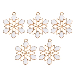 Белый Подвески из эмалированной стали с гальванопокрытием, снежинка очарование, без свинца и без кадмия, золотой свет, белые, 29x22.5x2 мм, отверстие : 1.6 мм