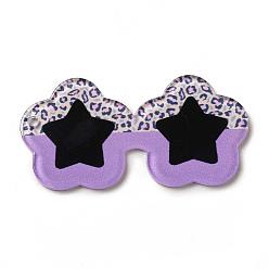 Purple Cute Opaque Printed Acrylic Pendants, Star Glasses with Leopard Print Charm, Purple, 55x26.5x2mm, Hole: 2mm