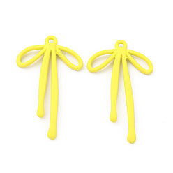 Yellow Rack Plating Alloy Pendants, Spray Painted Bowknot Charms, Cadmium Free & Nickel Free & Lead Free, Yellow, 32.5x20x3mm, Hole: 1.5mm